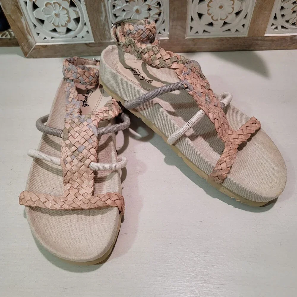 Free People Womens Sz 6.5 Denali Woven Footbed Sandals Neutral Earthy Shoes Boho - Picture 8 of 13